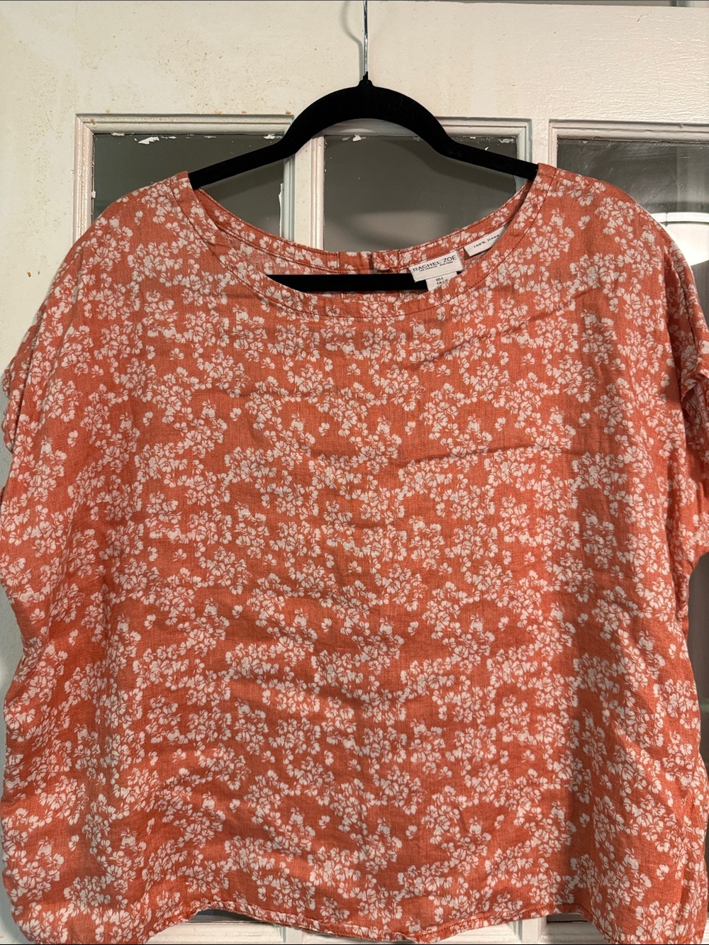Mango Coral Orange Floral Short-Sleeve Blouse